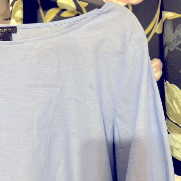 Anne Taylor Light Blue Blouse 3/4 Sleeves White Lace Cuffs  - S - Picture 7 of 7